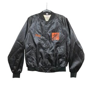 Vintage Home Depot Bomber Jacket Mens Large Black Satin Made in USA